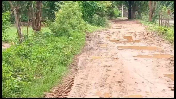 जर्जर सड़क की हालत को देखकर ग्रामीण है परेशान कहीं चुनाव बहिष्कार की बात